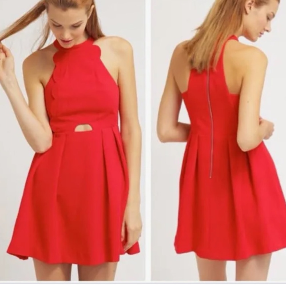 Red BCBGeneration Halter Red Scallop Mini A-line Dress Size 6